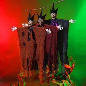 Halloween hanging skeleton ghosts with colorful robes for haunted house party decor
