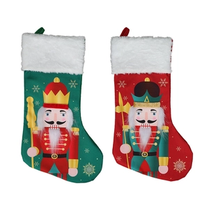 Nutcracker soldier Christmas stockings with faux fur trim for holiday tree decorations