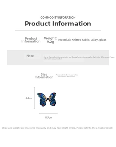 Detail specifications of blue knitted butterfly ring with weight 9.2g and alloy materials
