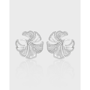 S925 Sterling Silver Ginkgo Leaf Stud Earrings Minimalist Hollow Design Zirconia Inlaid Electroplated Jewelry Accessory For Women