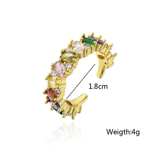Detail shot of 18K gold plated ring with colorful cubic zirconia and 1.8cm diameter