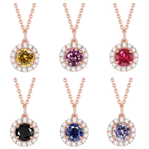 Elegant S925 sterling silver halo necklace in rose gold with multi-color gemstones