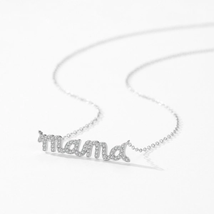 Sparkling S925 sterling silver MAMA letter necklace with micro-pave crystals for women