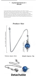 Detail showing detachable lapis lazuli crystal ball pendulum with silver chain dimensions