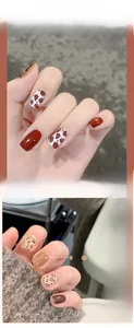 Solid nail gel in glossy and matte finishes featuring red and brown leopard print textures