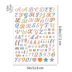 Close-up of 0.5-inch Morandi color alphabet stickers with size measurements