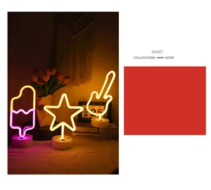 Three LED neon lamps with circular base featuring ice cream and star designs