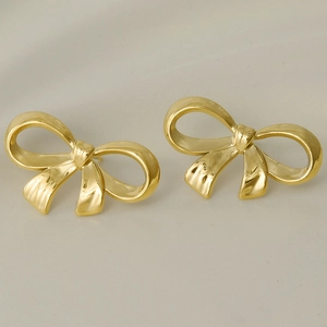 Élégantes boucles d'oreilles nœud papillon en acier inoxydable 304 doré pour femme