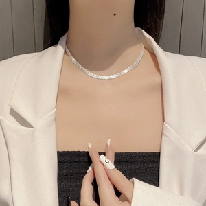 925 Sterling Silver Necklace Mesh Braided Flat Snake Bone Chain Minimalist Ins Style High Polished Jewelry Women