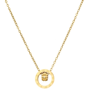 Titanium steel necklace with Roman numeral ring pendant and sparkling crystals