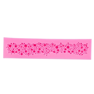 Pink silicone fondant mold featuring pearl lace border design for cake decoration