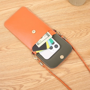 Mini sac à bandoulière pour téléphone en cuir PU orange et vert armée sur bois