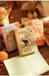 A7 pocket notebook with cute cat illustrations from the Owu Diary series for journaling