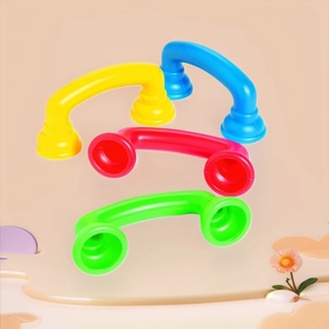 Colorful plastic toy telephone handsets for kids in yellow, blue, red, and green colors