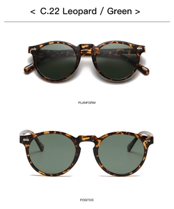 Detailansicht der runden Sonnenbrille mit Leopardenmuster und grünen Gläsern von oben