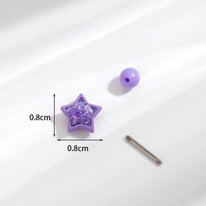 Purple glitter star screw-back earring in stainless steel with 0.8cm size markings