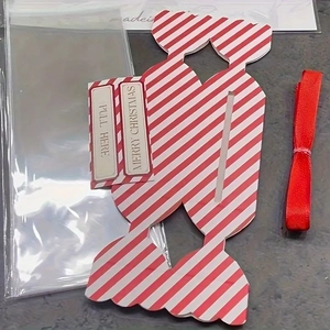 Red striped Christmas money pull gift box kit with ribbon and transparent bags