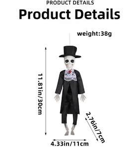 Detailed dimension chart showing a 30cm tall Halloween skeleton groom hanging decor