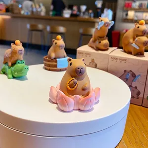 Cute resin capybara miniature figurines set for desk decor and automotive ornament display