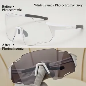 Detail of photochromic lenses showing clear to dark grey transition on white frames