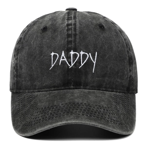 Vintage dark gray washed cotton baseball cap featuring white DADDY letter embroidery