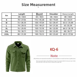 Size chart for fleece-lined tactical outdoor jacket showing length and bust in CM and INCH