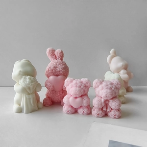 Rose Bear Rabbit Heart Silicone Molds For Candle Making DIY Handmade Soap Aromatherapy Plaster Valentine Day Gift Craft
