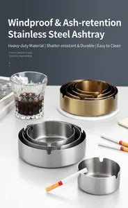 Detail of thickened gold stainless steel ashtray with brushed texture and U-shaped slots