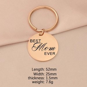 Detailed view of a rose gold Best Mom Ever keychain with size and weight dimensions