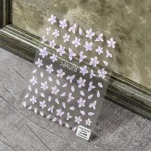 Sakura Flower 5D Embossed Nail Art Stickers Cherry Blossom Petal 3D Relief Self Adhesive Decals For Manicure Decoration
