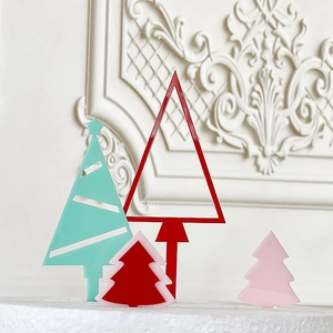 Acrylic Christmas tree cake toppers set, colorful holiday party dessert decorations.