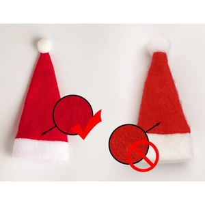 Mini Christmas hats for cutlery showing comparison between smooth and brushed fabric textures