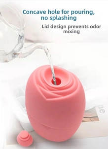 Pink rose silicone ice roller showing water filling hole and leak-proof cover design