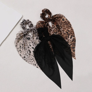 Chiffon Hair Scrunchies With Long Ribbon Tails Leopard Print Floral Solid Color Cloth Elastic Hair Ties For Women Girls