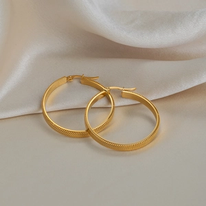 Vintage 18K gold-plated stainless steel hoop earrings with textured snake chain design