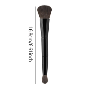 Dual-ended makeup brush with black handle and synthetic bristles, 16.8cm total length
