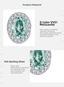 Macro view of D VVS1 blue moissanite stud with 925 silver halo setting and engraving