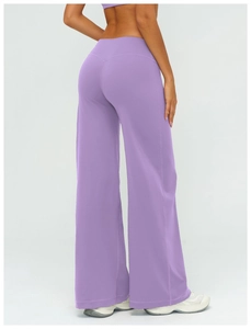 Rear view of purple high-waisted wide-leg sports trousers with flattering seam detail