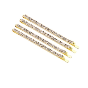 Set of 4 gold-plated hair clips with sparkling rhinestones for elegant styling