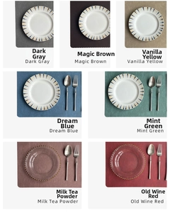 Detail view of colorful faux leather placemats showing waterproof texture and anti-slip surface