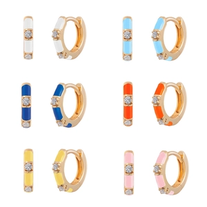 Colorful Enamel Geometric Hoop Earrings With Cubic Zirconia For Women And 925 Sterling Silver Earring Post