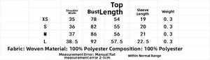 Detailed size chart for vintage square neck slim fit blouse with 100% polyester fabric