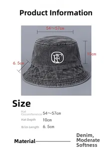 Guide des tailles du chapeau bob en denim délavé avec les mesures du tour de tête