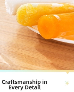 Macro detail of a moist orange popsicle inside a transparent self-sealing plastic bag