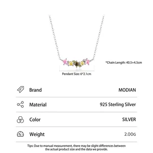 S925 Sterling Silver necklace featuring colorful geometric zircon stones on a white background