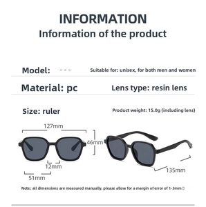 Size information and technical specifications for kids square retro UV400 sunglasses