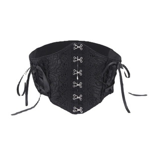 French lace corset belt for dresses with floral patterns and front metal hook closure