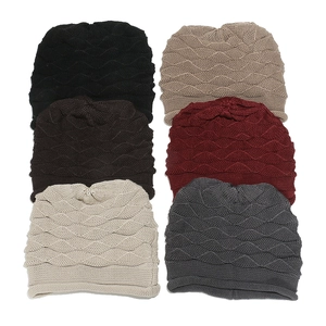 Winter knitted beanie hats for men in six colors featuring textured wave knit design