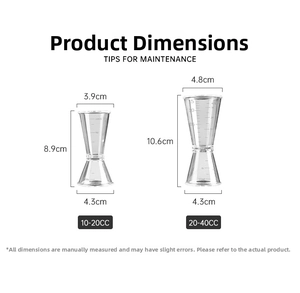 Detailed scale markers on a clear dual-head jigger for precise cocktail measuring