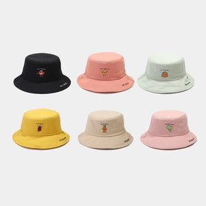 Cotton Canvas Bucket Hat Cartoon Vegetable Embroidery Foldable Sun Protection Fisherman Cap For Women Girls Cute Fresh
